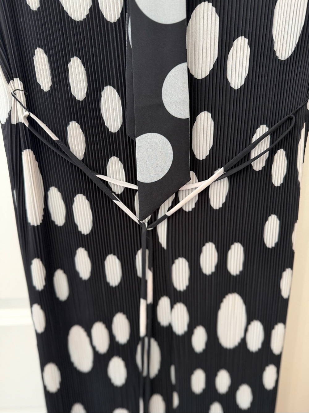 Milly Sleeveless Black Midi Dress with White Polka Dot Print - Picture 6 of 8